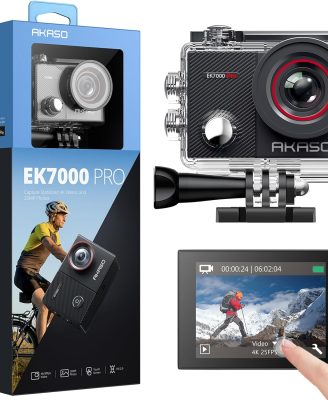 AKASO EK7000 Pro 4K30fps Action Camera with Touch Screen EIS 131ft Waterproof Underwater Camera Remote Control 5X Zoom with Helmet Accessories Kit (Standalone)