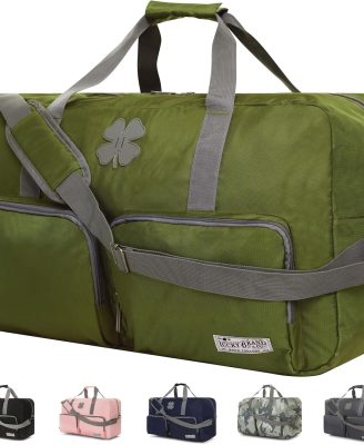 Lucky Travel Duffel Bags 65L, Gym Bag, Travel Bag & Large Duffle Bag for Men, Foldable Overnight Weekender Bags for Women & Men with Adjustable Shoulder Strap, Loden Green
