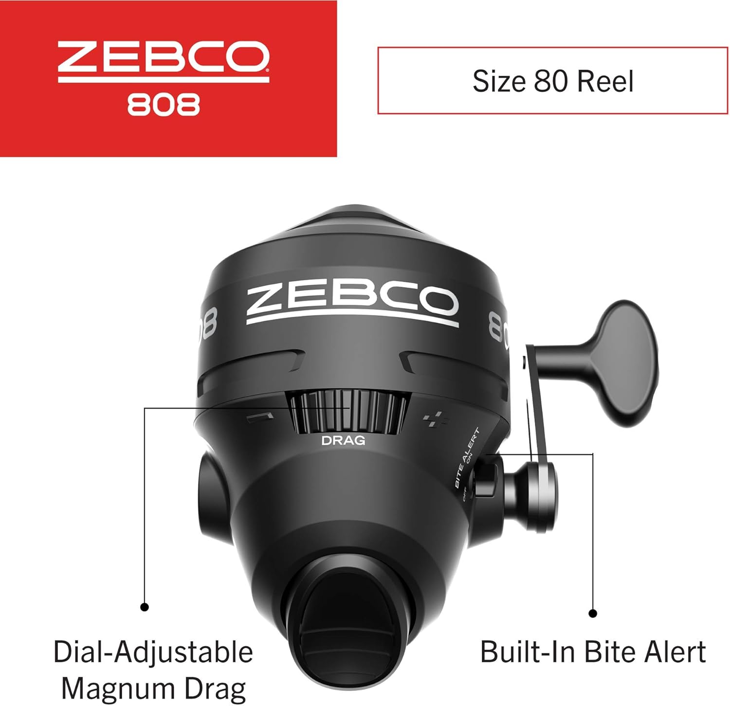 Zebco 808 Spincast Fishing Reel, Size 80 Reel, Changeable Right- or Left-Hand Retrieve, Pre-Spooled with 20-Pound Zebco Fishing Line, Dial-Adjustable Magnum Drag, Black - Image 2